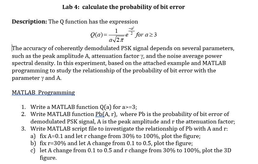 Solved Lab 4: calculate the probability of bit error | Chegg.com
