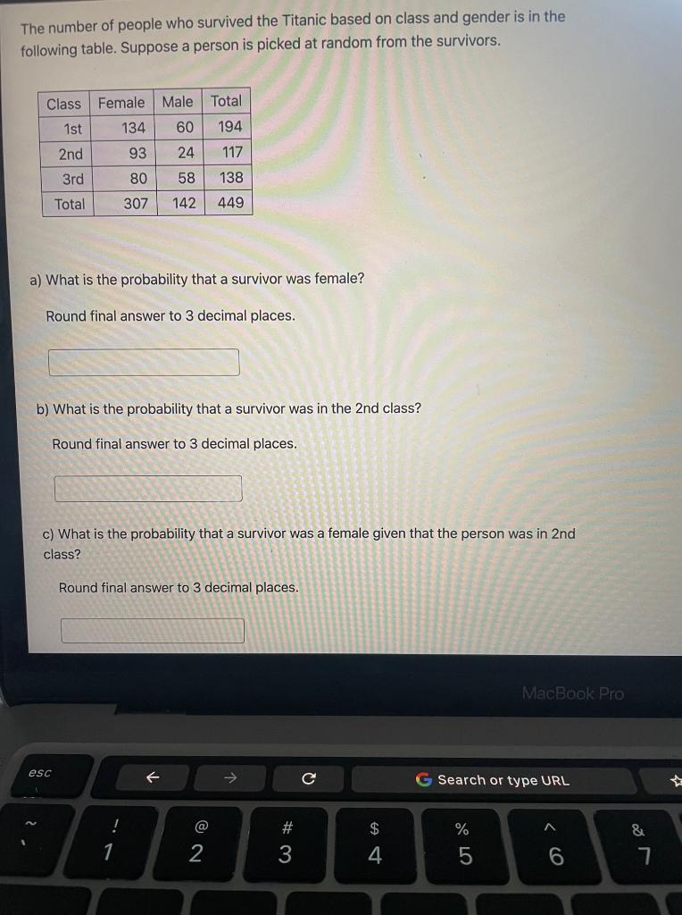 Solved The number of people who survived the Titanic based | Chegg.com