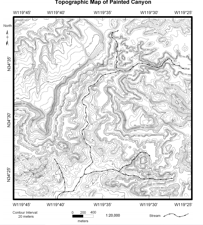Topographic Map of Painted Canyon W119°40 W119°35 W119°30 W119°45 W119°25 North 500 N34°35 800 400 300 N34°30 600 500 N3