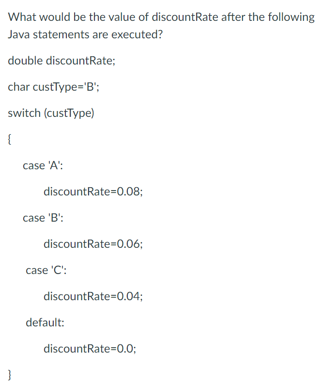 Solved What would be the value of discountRate after the | Chegg.com