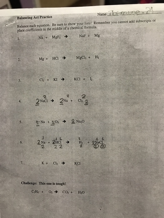 Solved Balancing Act Practice Balance each equation. Be sure