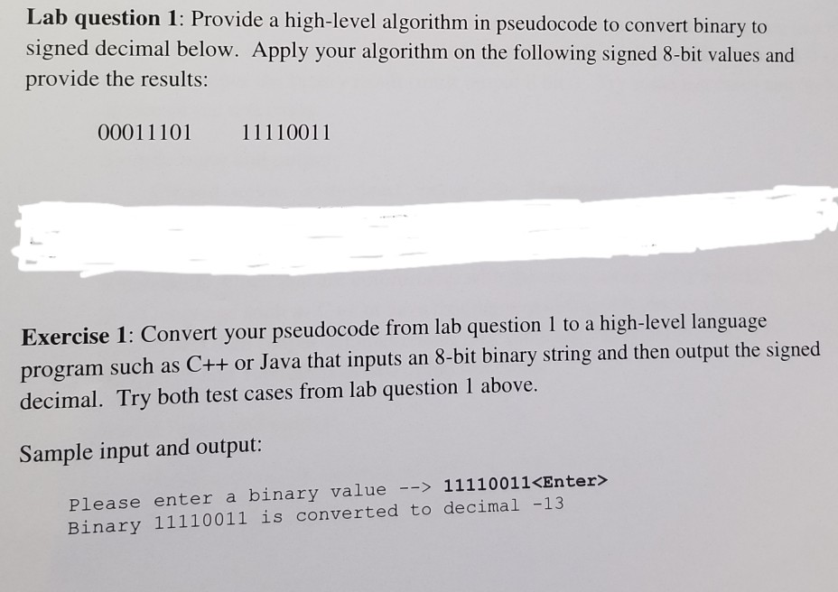 Solved Lab question 1: Provide a high-level algorithm in | Chegg.com
