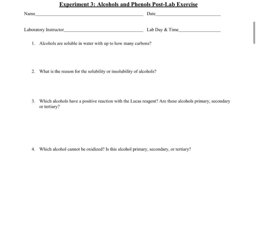 Report Form Experiment 3 Alcohols and Phenols