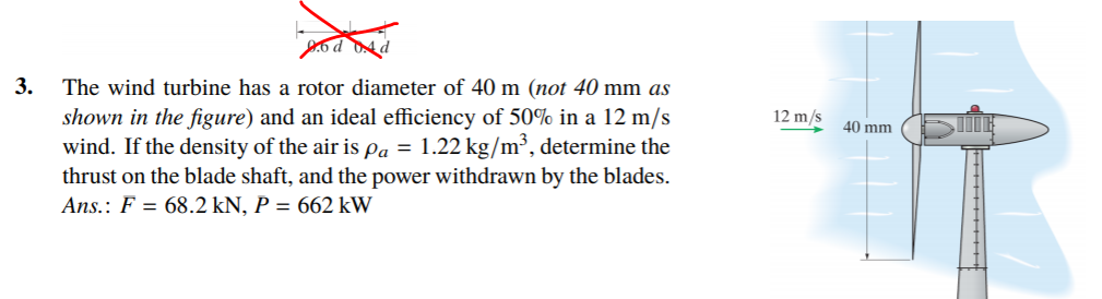 Solved Odd 3. 12 m/s 40 mm The wind turbine has a rotor | Chegg.com