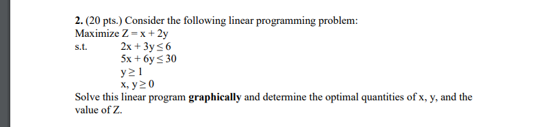 Solved 2. (20 Pts.) Consider The Following Linear | Chegg.com