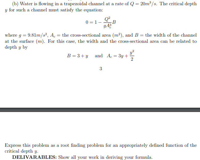 Solved 20m2 s the critical depth b water is flowing in a chegg