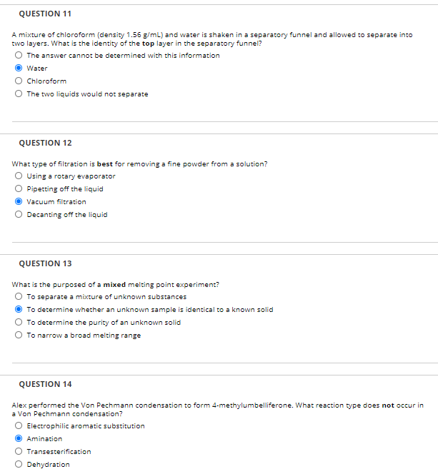 Solved Question 11 A Mixture Of Chloroform (density 1.56 