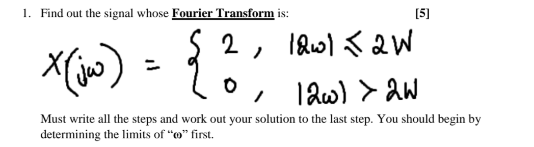 Solved 1. Find out the signal whose Fourier Transform is: | Chegg.com