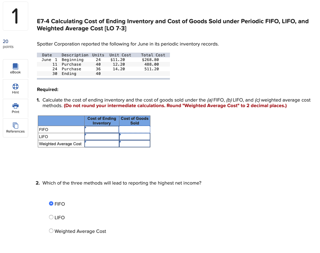 Solved E7 4 Calculating Cost Of Ending Inventory And Cost Chegg Com