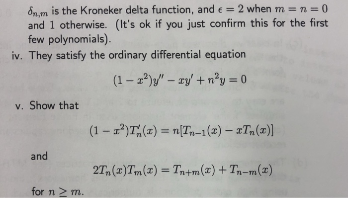 Solved Definte The Chebyshev Polynomial As Cos Ta Th Cos