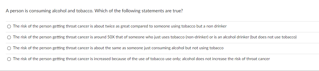 Solved A person is consuming alcohol and tobacco. Which of | Chegg.com