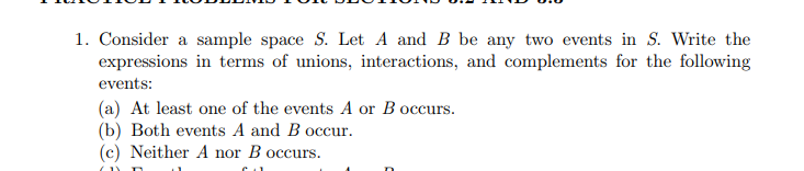 Solved 1. Consider a sample space S. Let A and B be any two | Chegg.com