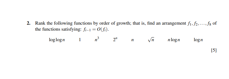 Solved 2. Rank the following functions by order of growth; | Chegg.com