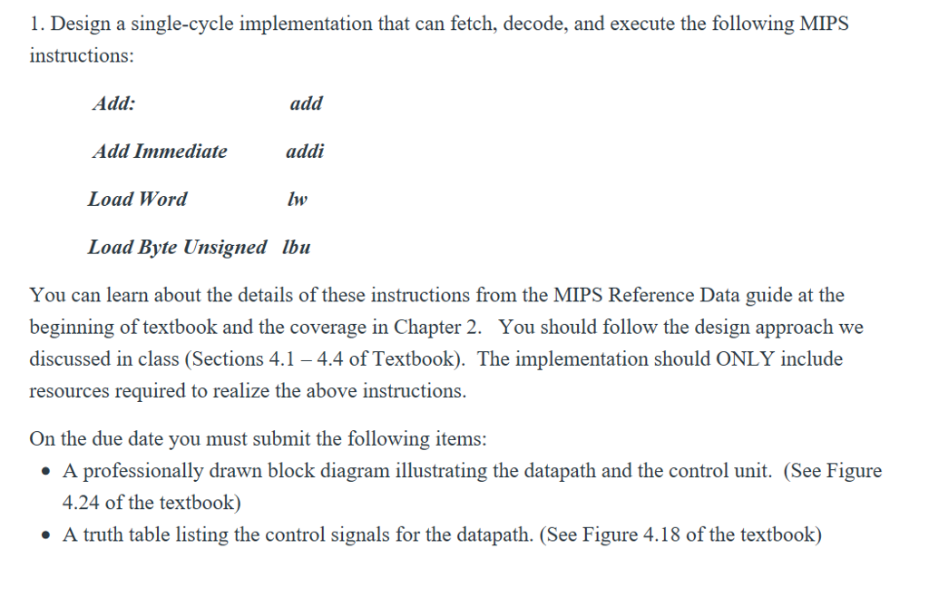 1. Design a single-cycle implementation that can | Chegg.com