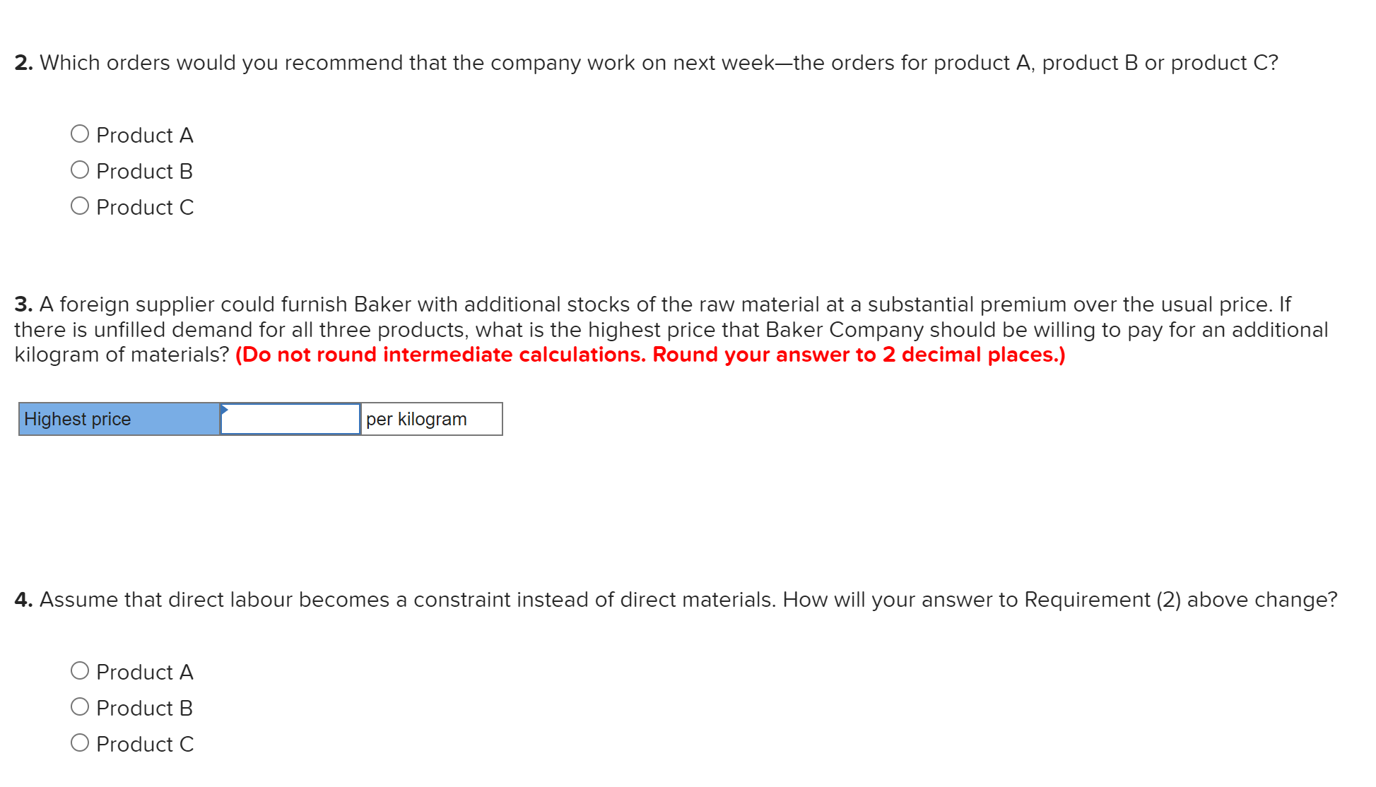 Solved Baker Company Manufactures Three Products: A, B And | Chegg.com