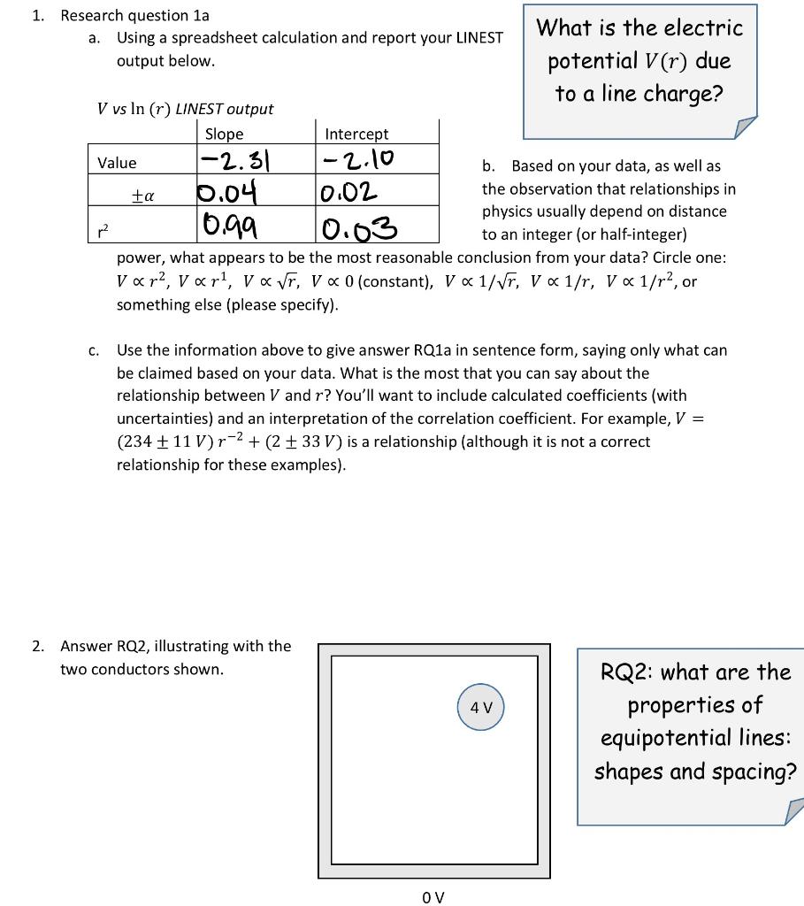 Solved 1. Research question 1a What is the electric a. Using | Chegg.com