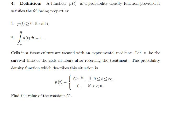 Solved 4. Definition: A function p(t) is a probability | Chegg.com