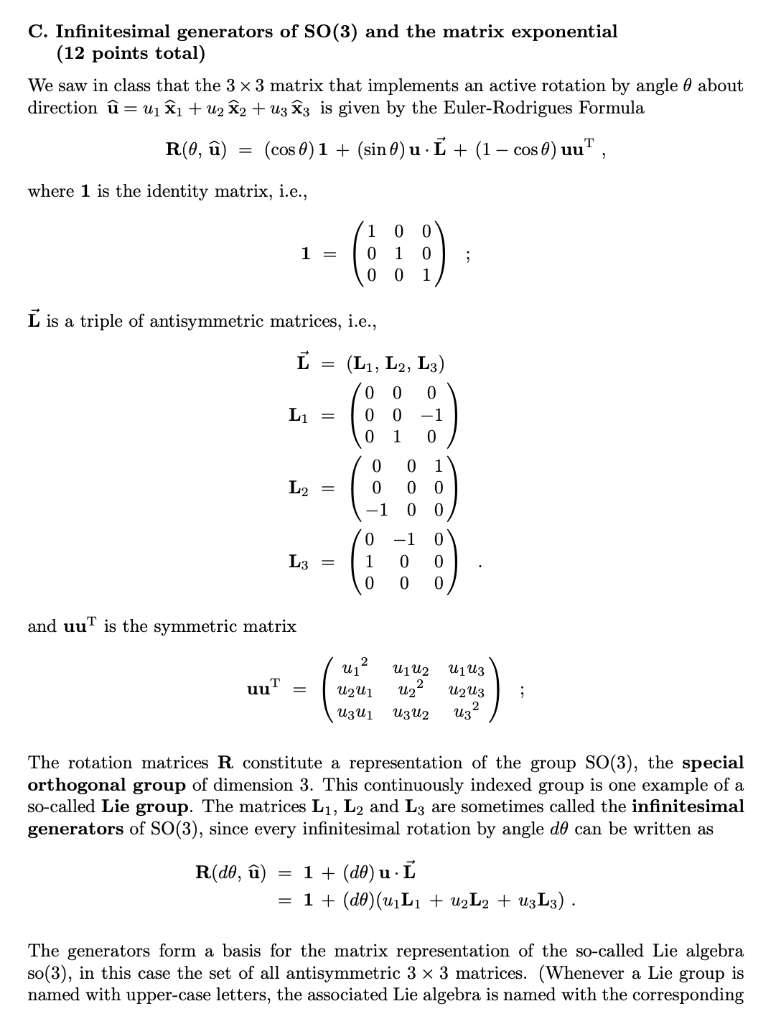 C Infinitesimal Generators Of So 3 And The Matri Chegg Com