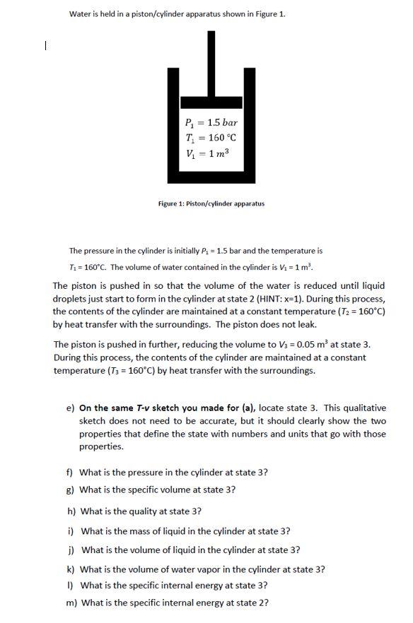 Solved Water Is Held In A Piston Cylinder Apparatus Shown Chegg Com