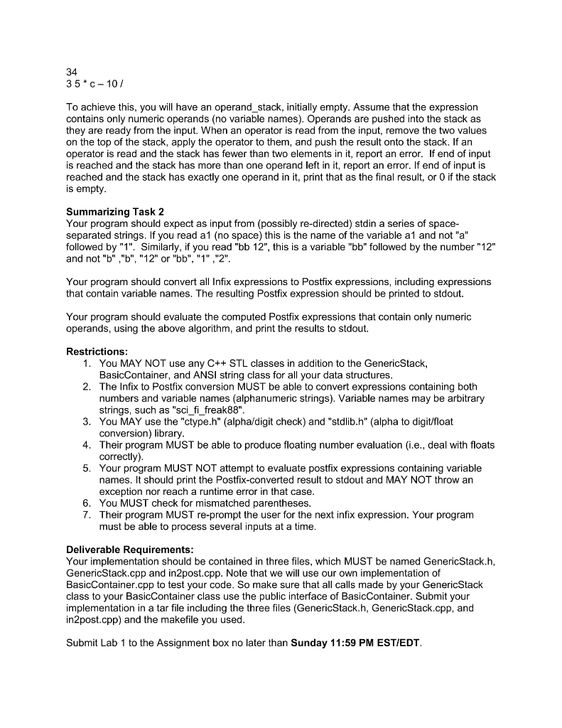 Solved COM 301 Lab 1: Stack Application Statement of Work