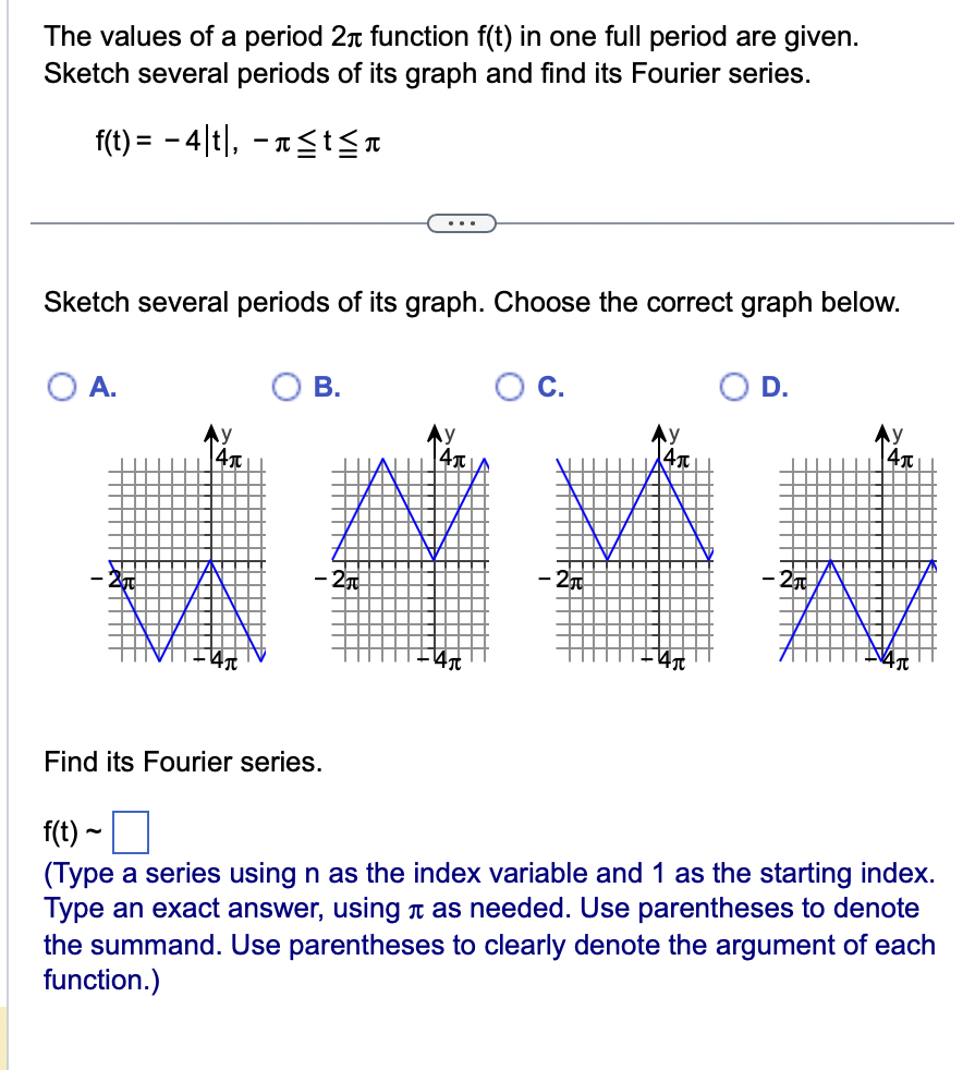 Solved The values of a period 2π function f(t) in one full | Chegg.com