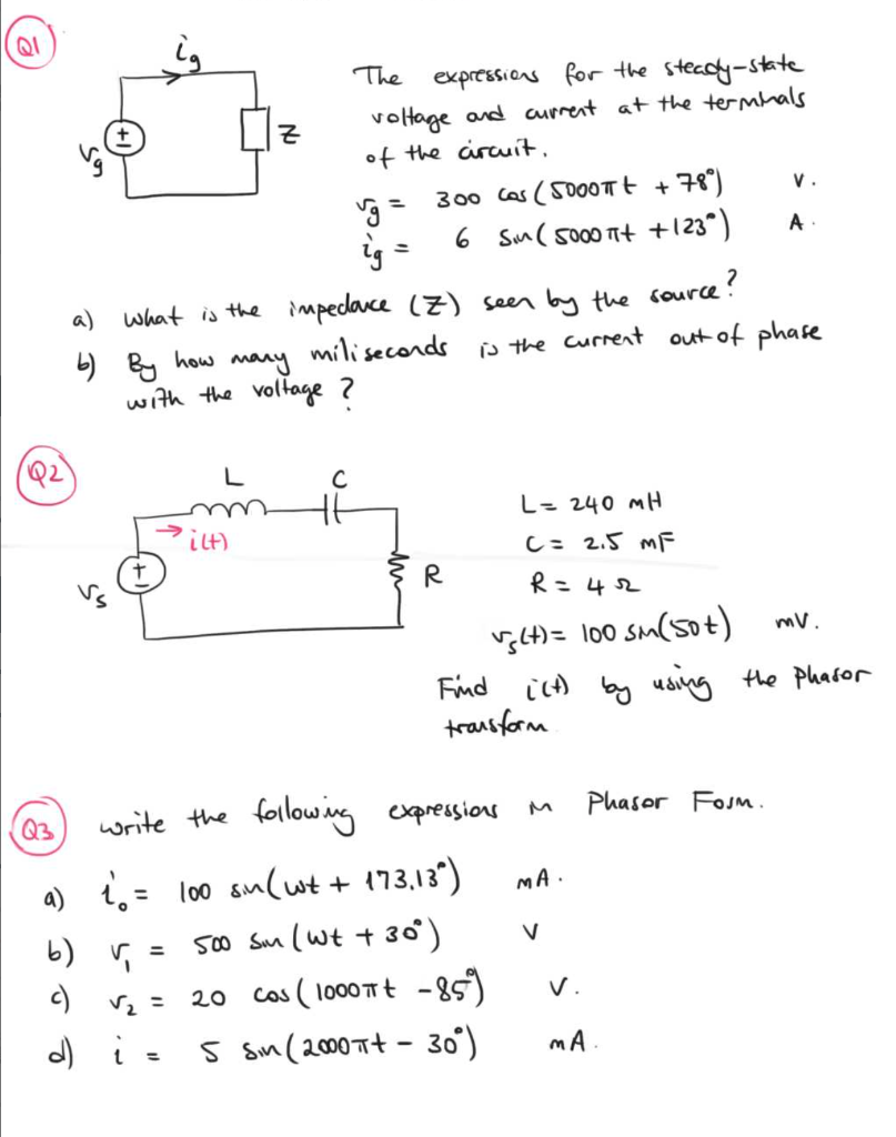 Solved Q1 V. A The expressions for the steady-state Z 근 | Chegg.com