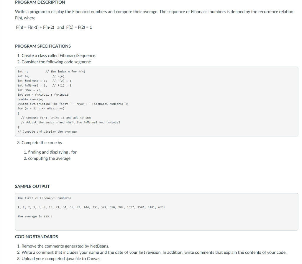 Solved PROGRAM DESCRIPTION Write a program to display the | Chegg.com
