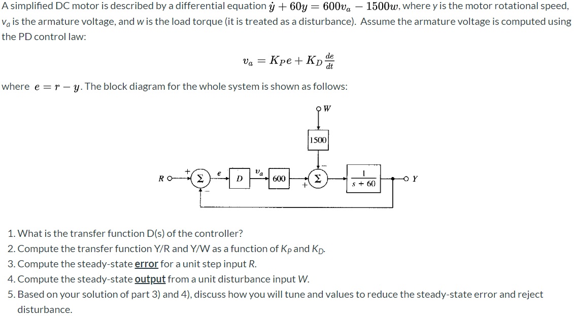 Solved A simplified DC motor is described by a differential | Chegg.com