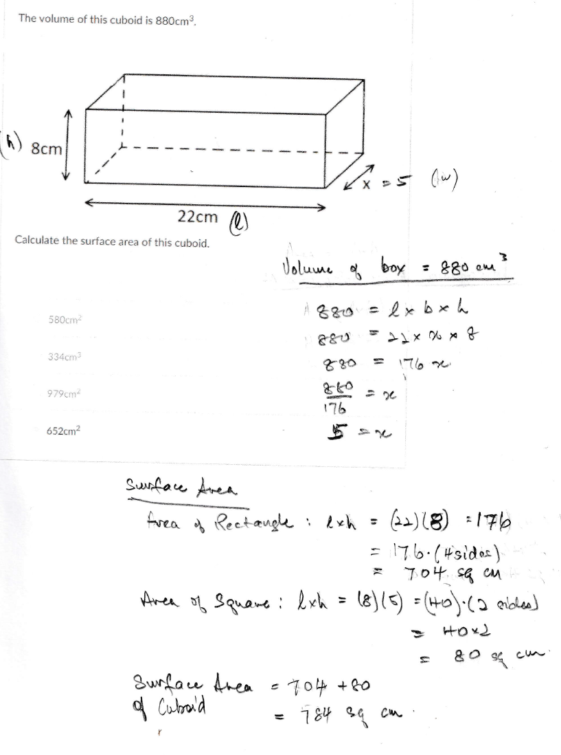 Solved The volume of this cuboid is 880 cm3. (ω) Calculate | Chegg.com