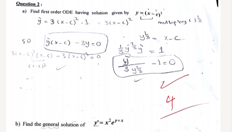 Solved Question 2 : a) Find first order ODE having solution | Chegg.com