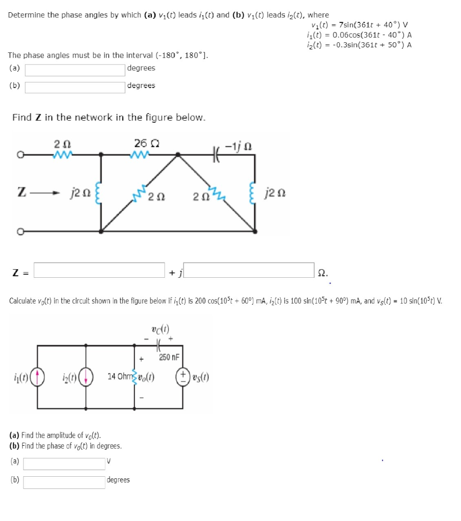 Solved Determine the phase angles by which (a) Vi(t) leads | Chegg.com