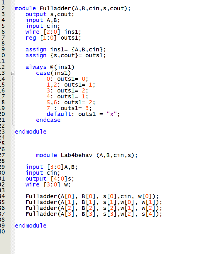 Solved Please fix the behavioral code for the full adder | Chegg.com