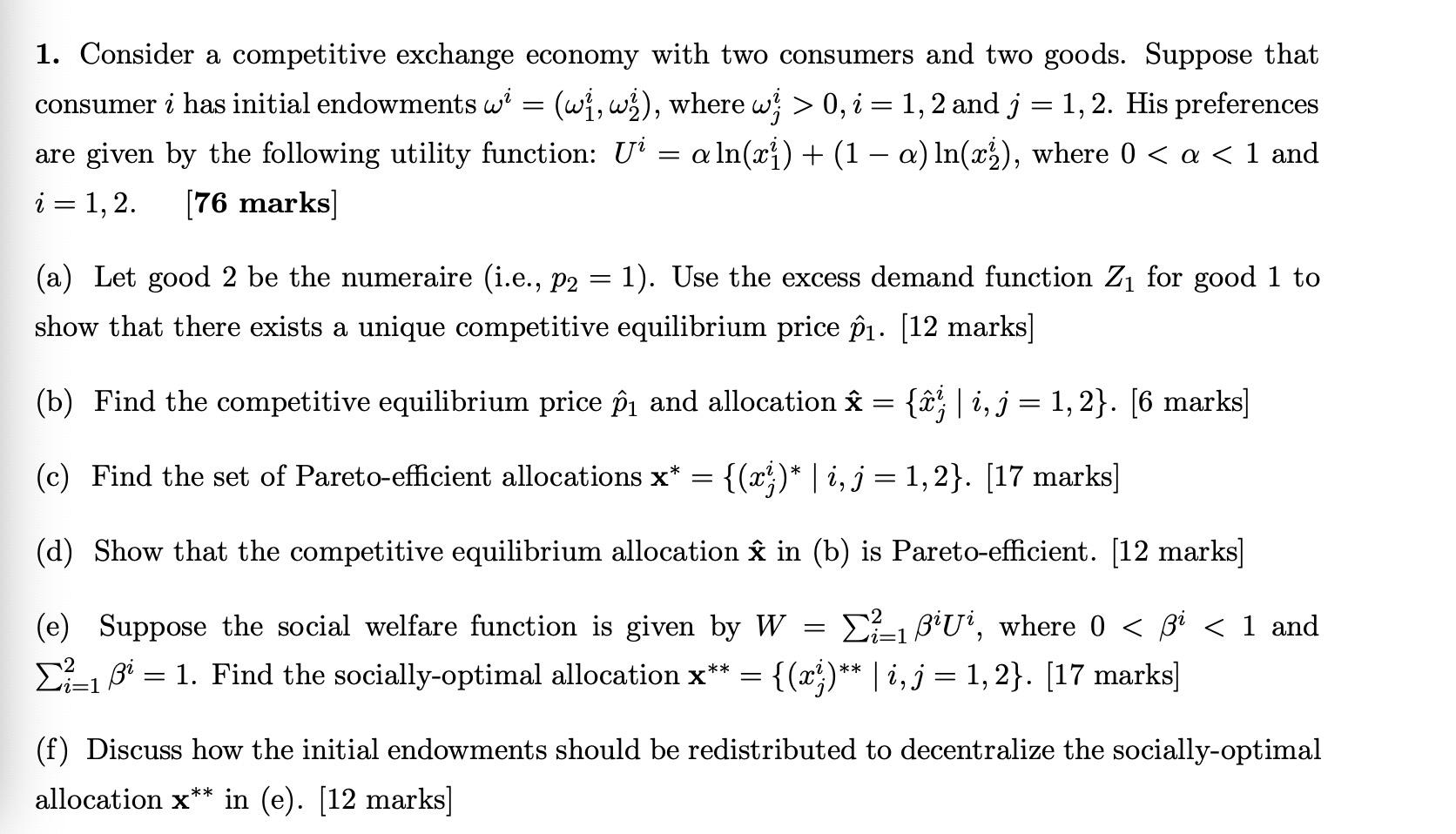 Solved 1. Consider A Competitive Exchange Economy With Two | Chegg.com