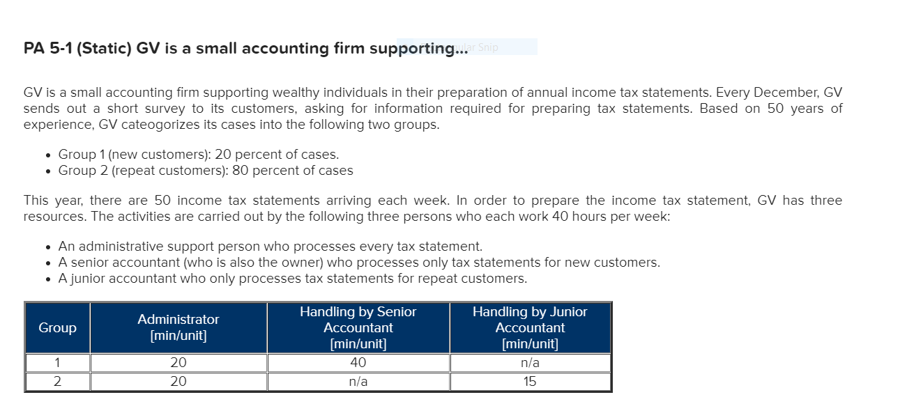 Pa 5 1 Static Gv Is A Small Accounting Firm Chegg 
