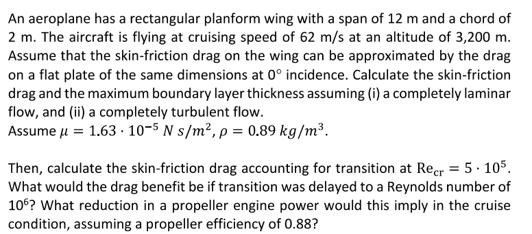 Solved An aeroplane has a rectangular planform wing with a | Chegg.com