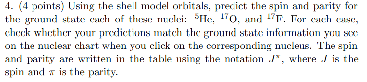 4. (4 points) Using the shell model orbitals, predict | Chegg.com
