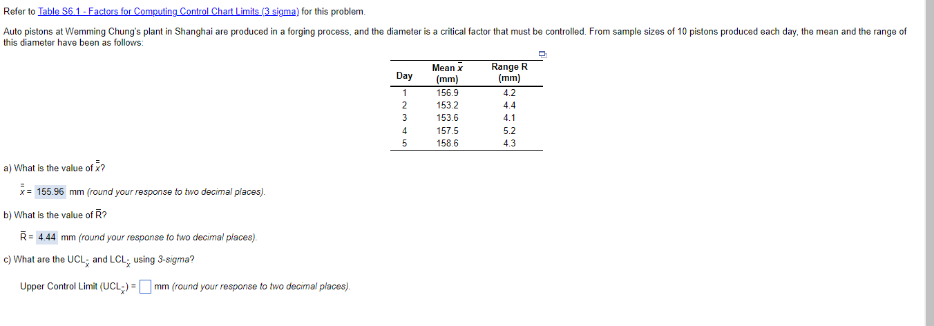 Solved Refer to Table 56.1 - Factors for Computing Control | Chegg.com