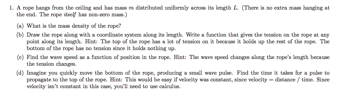The Hanging Rope Problem Solved 1. A rope hangs from the ceiling and has mass m | Chegg.com