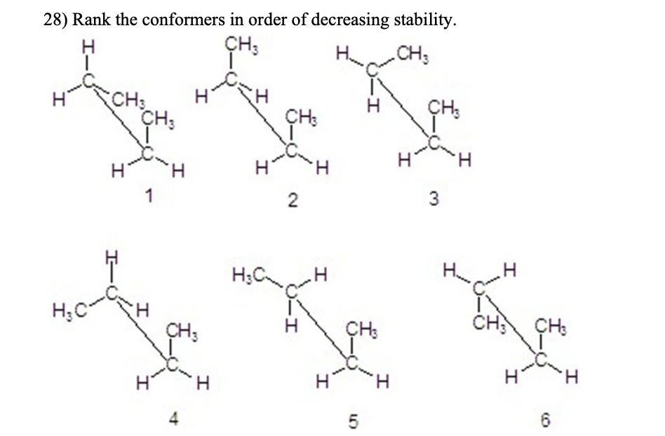 Solved 28) Rank the conformers in order of decreasing | Chegg.com