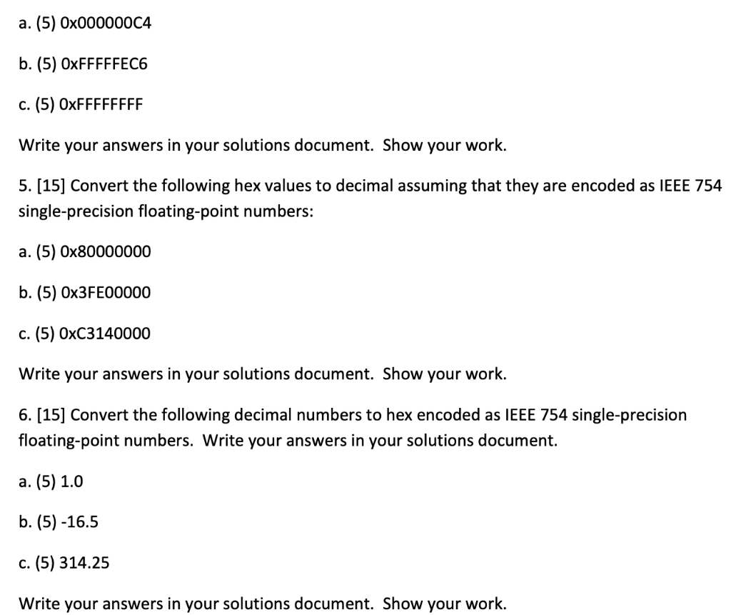 Solved 5. [15] Convert the following hex values to decimal | Chegg.com