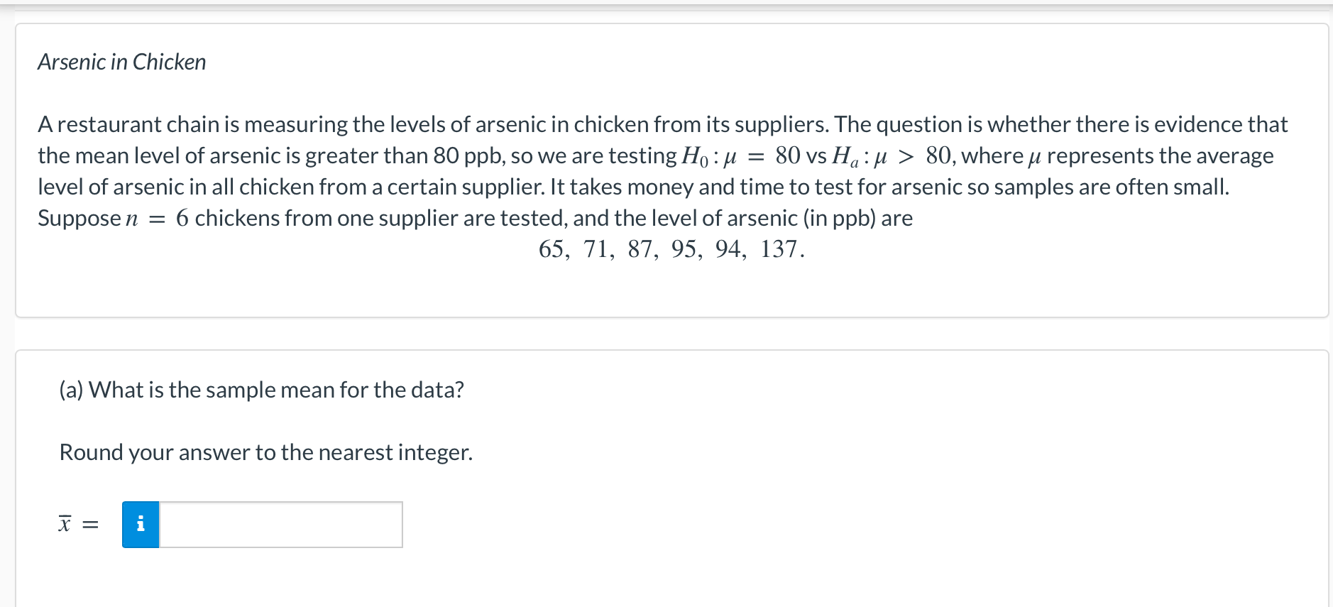 Solved Arsenic in Chicken = A restaurant chain is measuring | Chegg.com