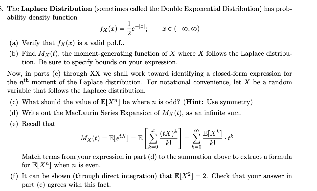 Solved 1 е = betal ; 7 3. The Laplace Distribution | Chegg.com