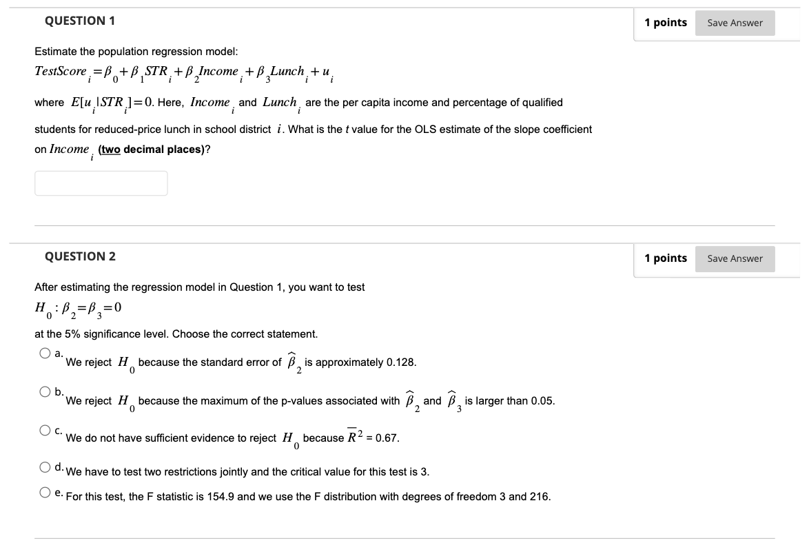 Solved Estimate the population regression model TestScore