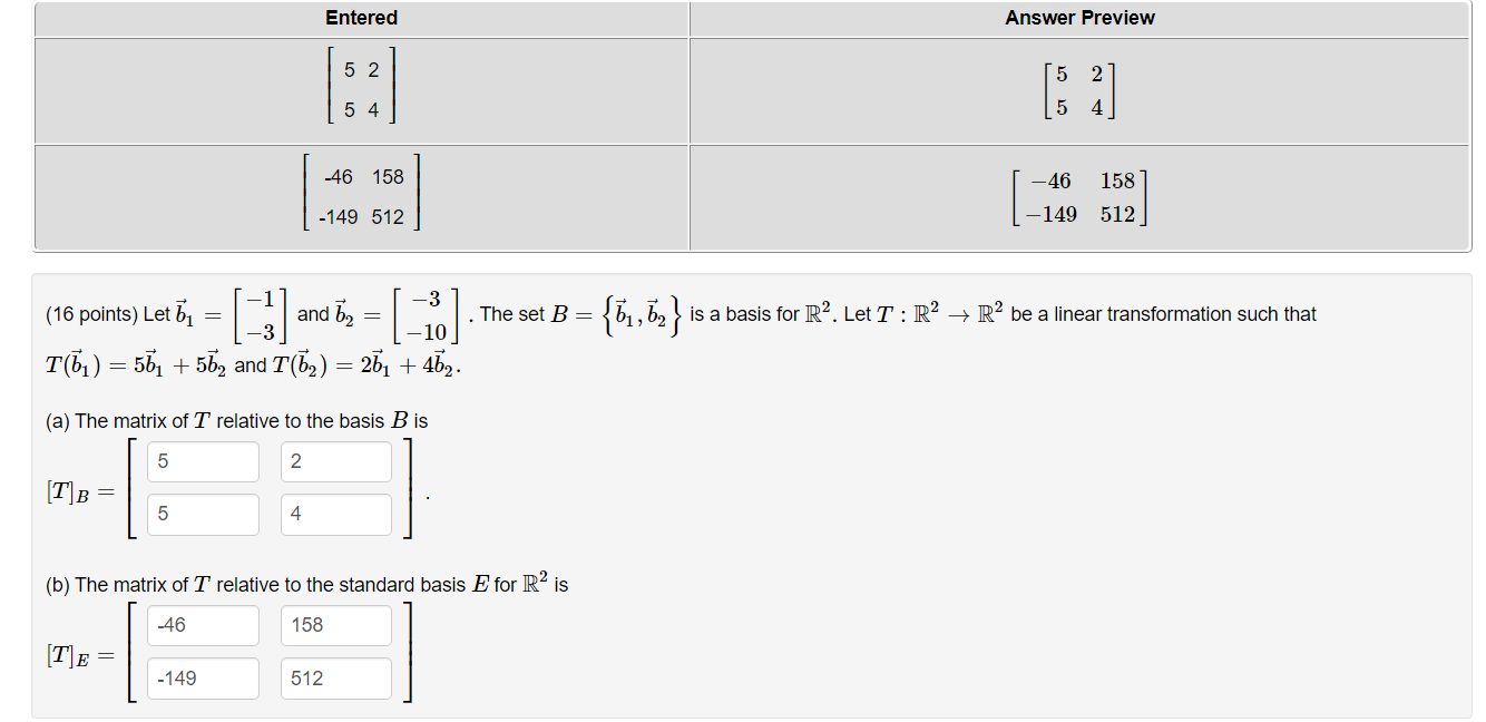 Solved (16 Points) Let B1=[−1−3] And B2=[−3−10]. The Set | Chegg.com