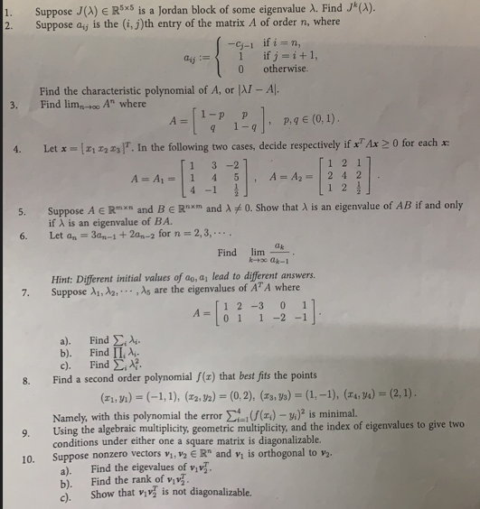 Solved Suppose J(λ)∈R5×5 is a Jordan block of some | Chegg.com
