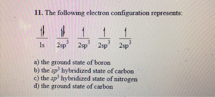 Solved 11. The following electron configuration represents: | Chegg.com