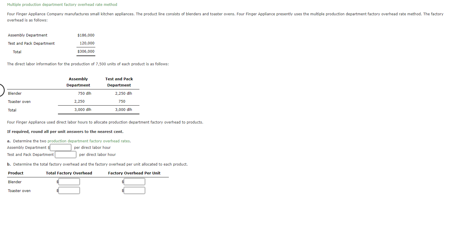 Solved Multiple production department factory overhead rate | Chegg.com