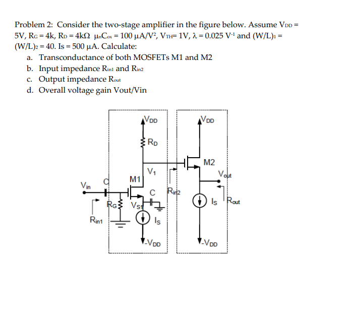 Solved Problem 2: Consider the two-stage amplifier in the | Chegg.com