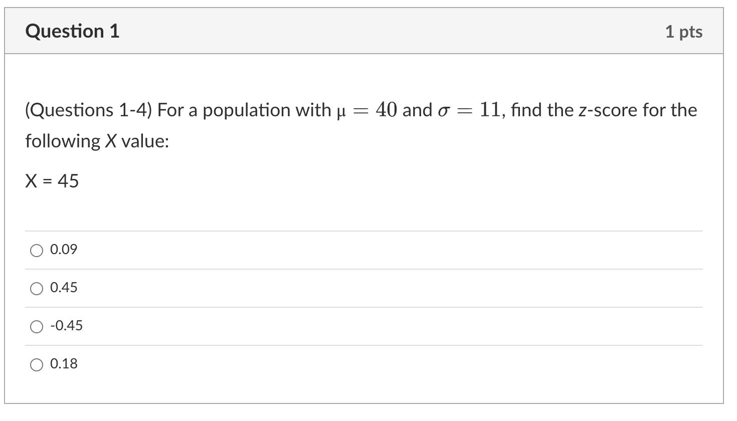 Solved (Questions 1-4) For a population with μ=40 and σ=11, | Chegg.com
