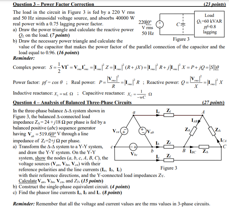 Solved C 1 W Question 3 Power Factor Correction 23 P Chegg Com